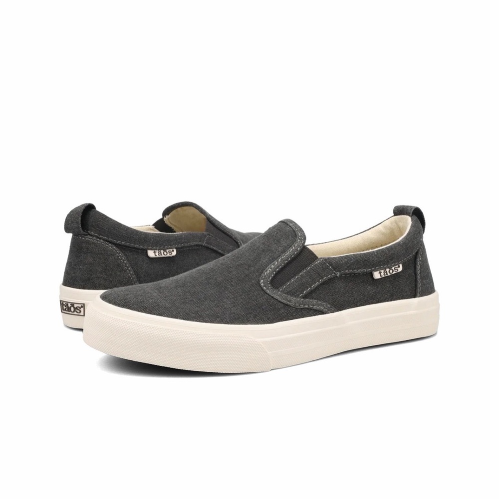 Taos “Rubber Soul” Canvas Slip-On Sneakers – Charcoal Wash (Gently Used)